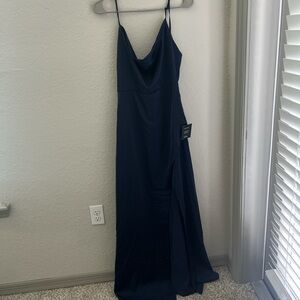 Lulus Unforgettable Love Blue Satin Maxi Dress